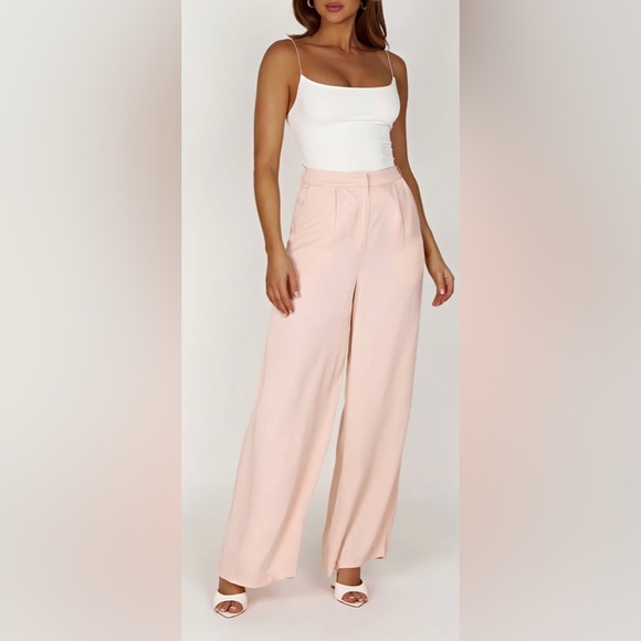 Nour Satin Wide Leg Pant - Apricot - Picture 1 of 4